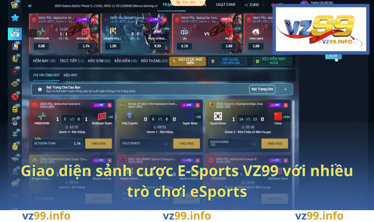E-Sports VZ99 1 Giao diện sảnh cược E-Sports VZ99 với nhiều trò chơi eSports