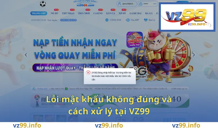 Lỗi mật khẩu không đúng và cách xử lý tại VZ99