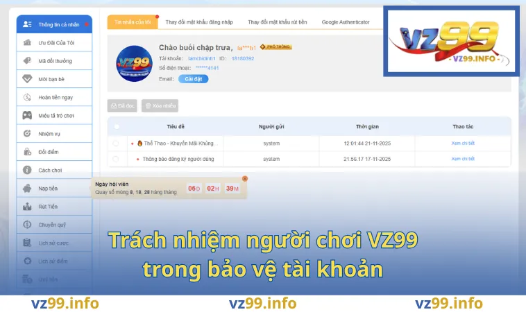Trách nhiệm người chơi VZ99 trong bảo vệ tài khoản