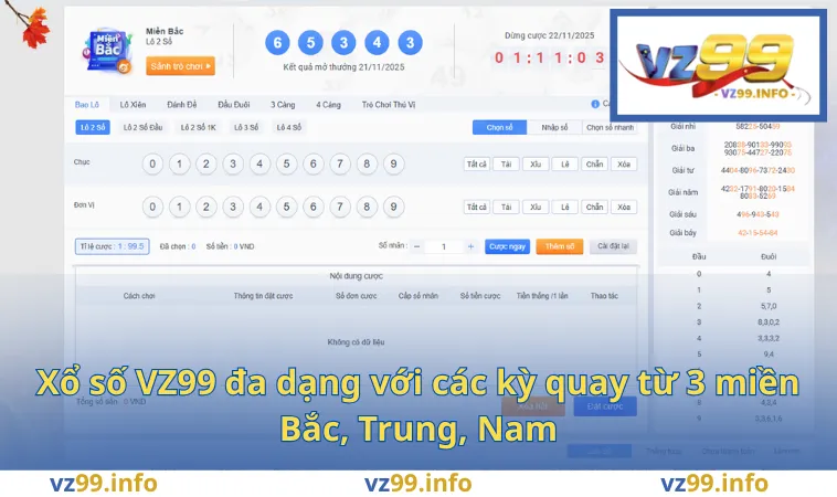 Xổ số VZ99 đa dạng với các kỳ quay từ 3 miền Bắc, Trung, Nam